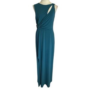 HALSTON‎ HERITAGE Elegant Teal Blue Sleeveless Dress Gown Wedding Party Event M